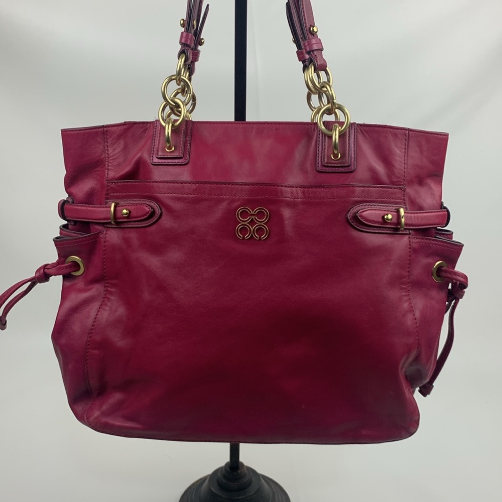 Coach Pink Raspberry Leather Shoulder bag Gold Chain straps & zip Satin lined